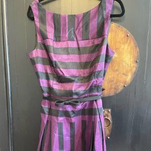 NWT Black and purple striped dress with bow belt; Tag says 16 but Fits like a 14